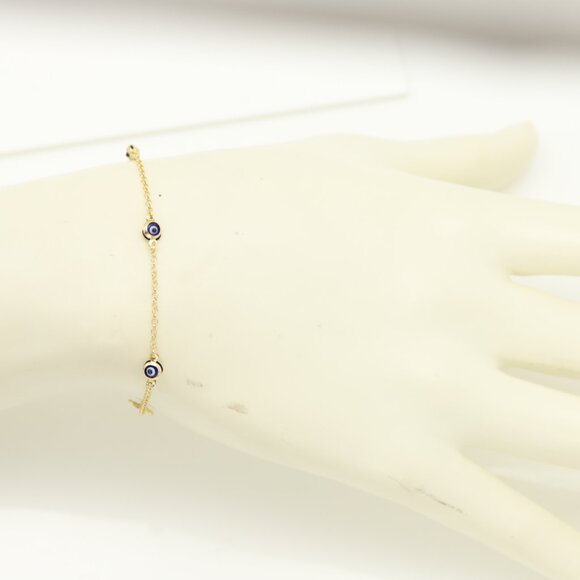 Evil Eye Bracelet for kids 14k Yellow Gold Adjustable Length Real Gold - Picture 5 of 7
